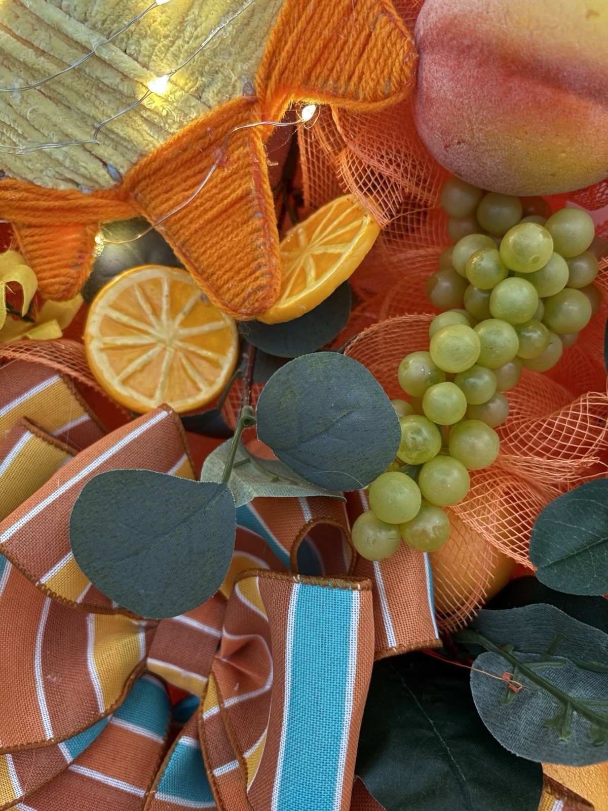 Mixed Fruit, Hanging wreath, Summer/fall. Handcrafted. New. Lights. 24”.