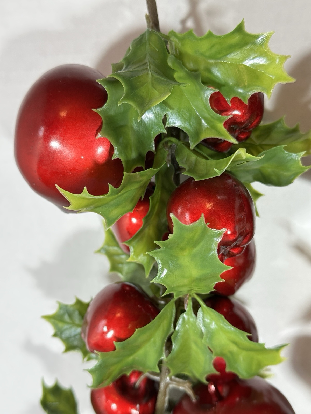 Lot of 2 Vintage Artificial Christmas Foliage Swag Apples & Holly 21″ Long NICE