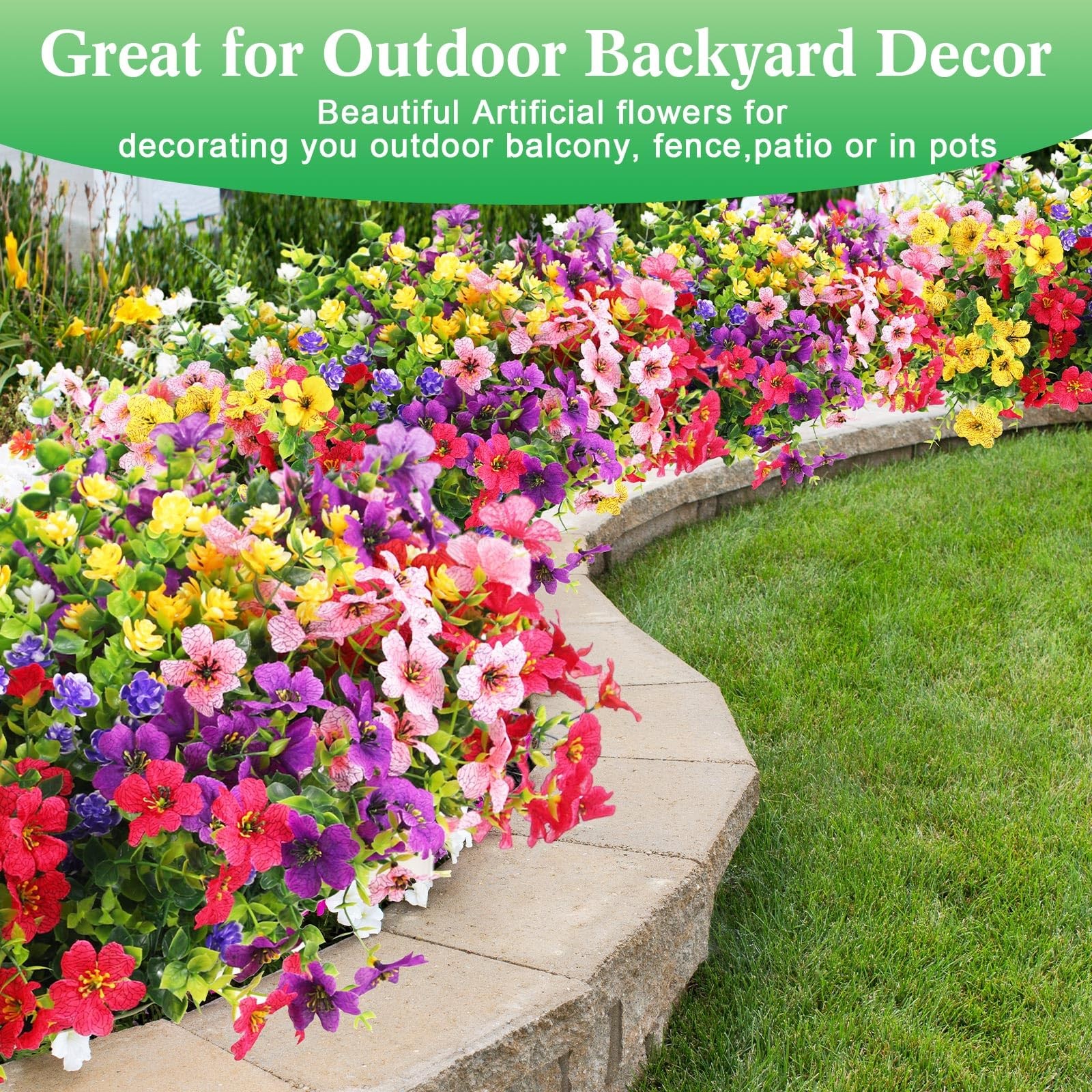 60 Bundles Outdoor Artificial Flowers Bulk: Artificial Plants 15 Styles UV Re…