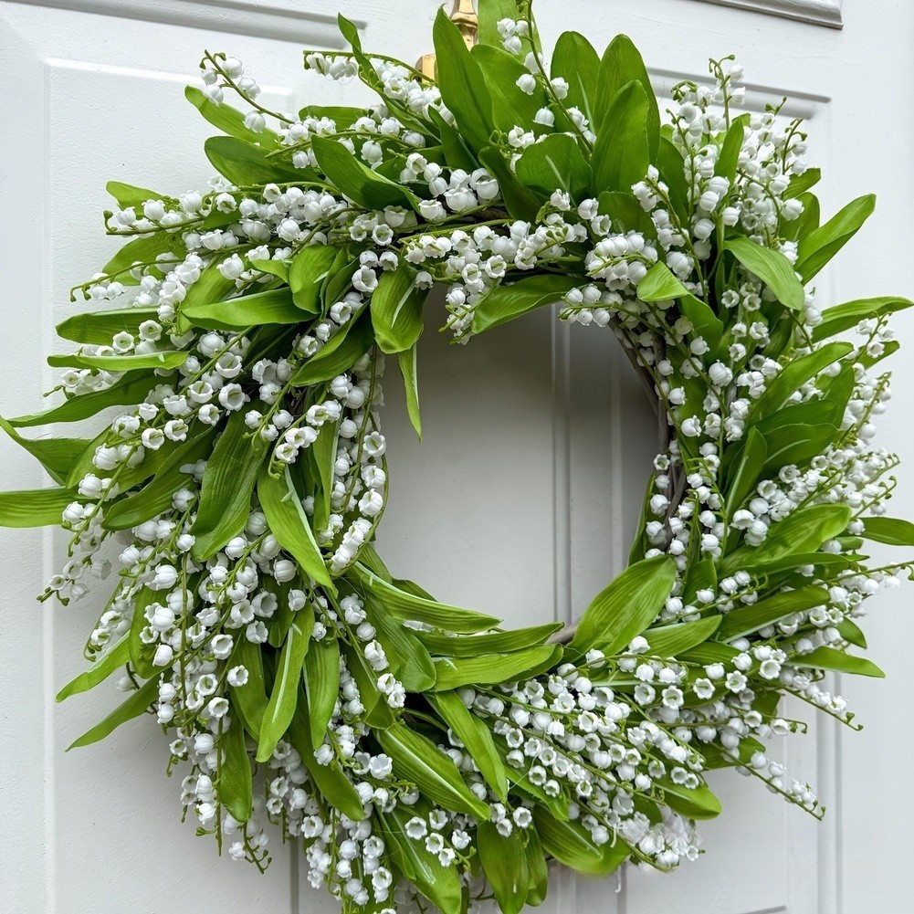 45cm Green Wreath Featuring Lily of the Valley and Berries Plastic Silk Design