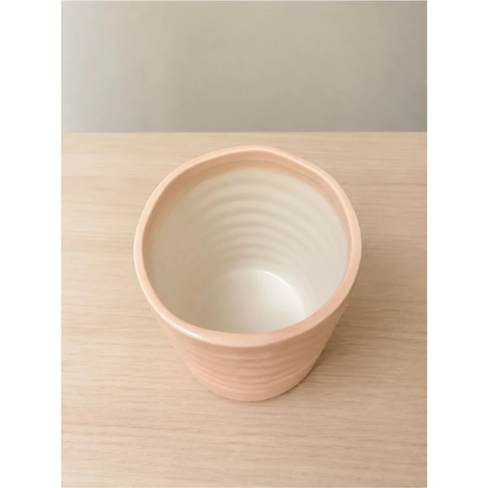 Light Beige Ribbed Ceramic Planter or Decorative Vase