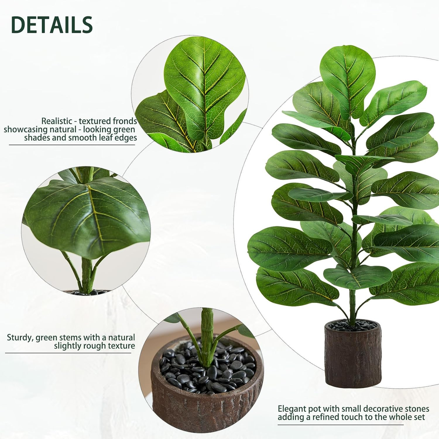 2 Pack 30″ Faux Fiddle Leaf Fig Trees with Wood-Grain Pots for Home Decor