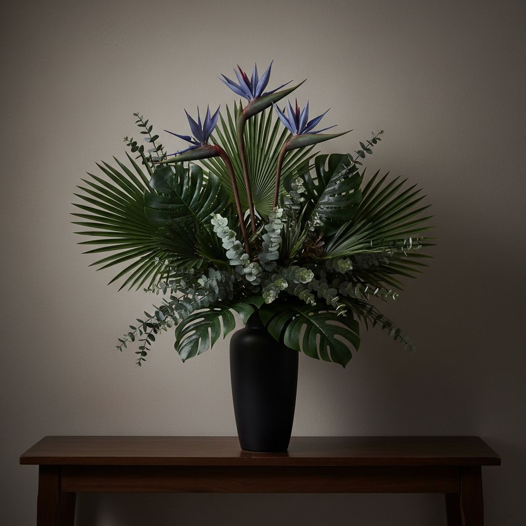 Bird of Paradise Stems Set of 3 Faux Tropical Flowers 30 Inch Tall Moody Blue Pu