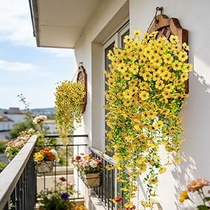 4 Pcs Artificial Hanging Flowers for Outdoors, Purple Mixed | Fake silk daisy