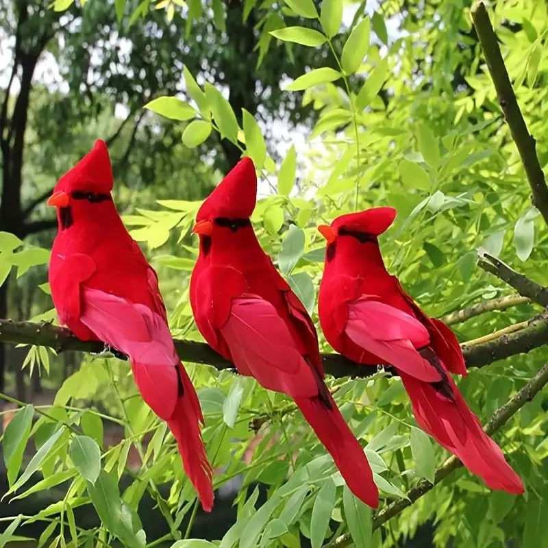 3 Pcs Artificial Red Feather Bird,Modern Jungle Garden Home…