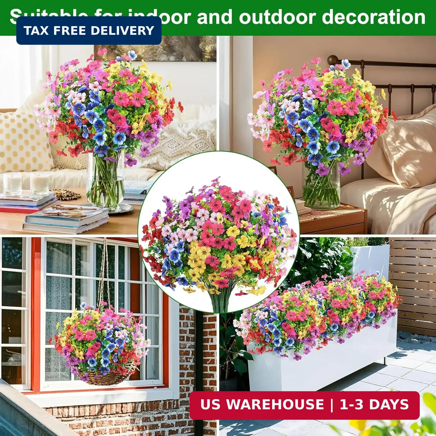 24 Bundles Artificial Flowers for Outdoors UV Resistant Faux Plants