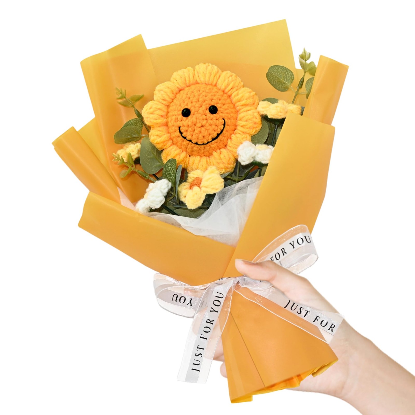 Handmade Crochet Flower Bouquet – Finished Knitted Sunflower & Daisy Flowers,…