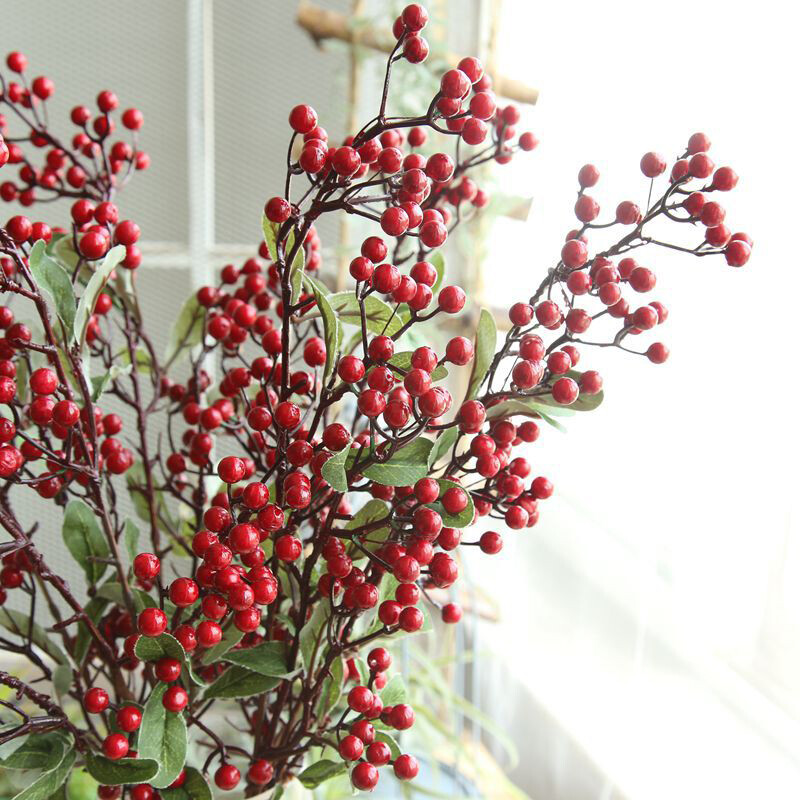 57cm Christmas Red Berry Holly Branch Pine Cone Artificial Flower Xmas Decor NEW