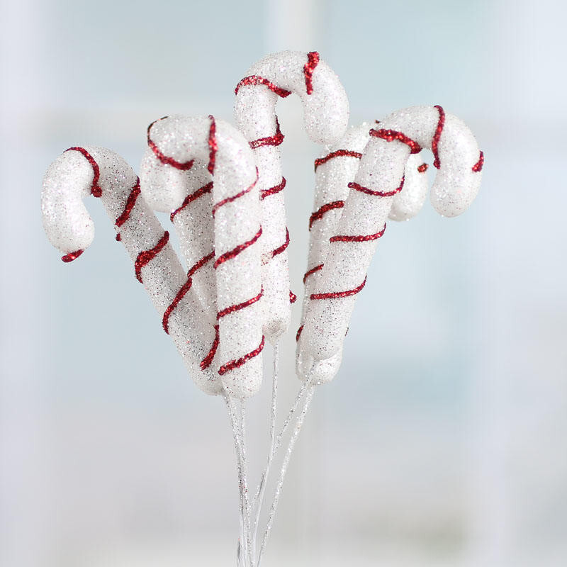 Set of 36 Red and White Sparkling Candy Cane 7″ Floral Picks