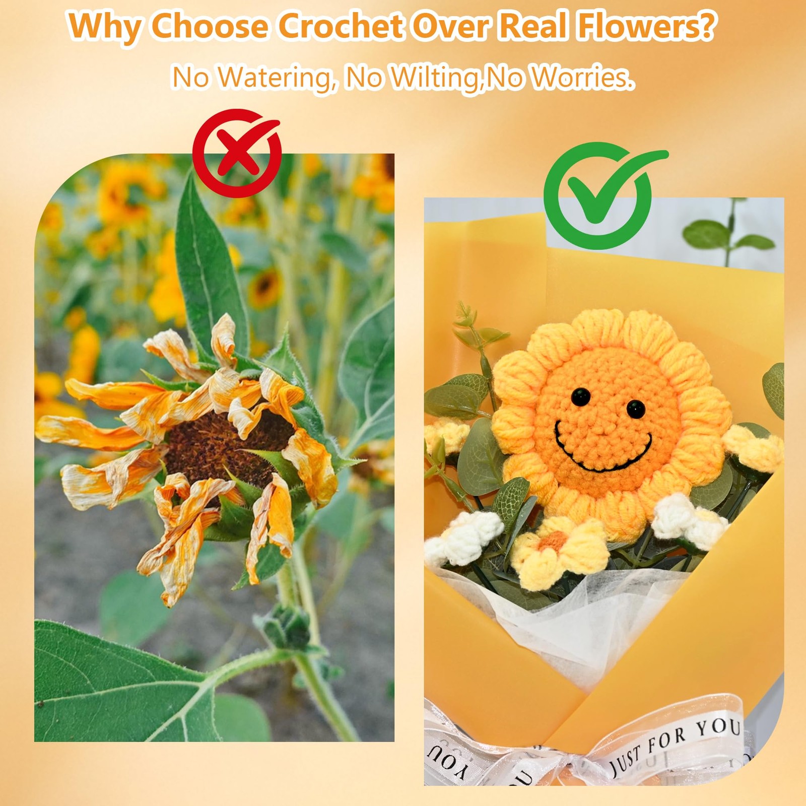 Handmade Crochet Flower Bouquet – Finished Knitted Sunflower & Daisy Flowers,…