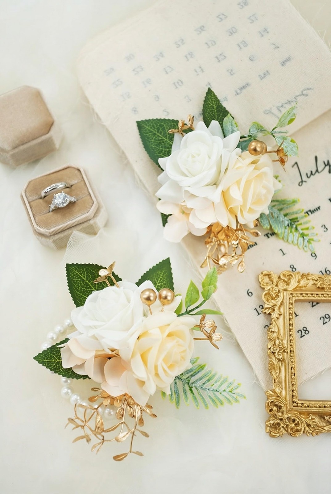 Champagne Corsage and Boutonniere Set for Wedding Prom, Artificial Rose Flowe…