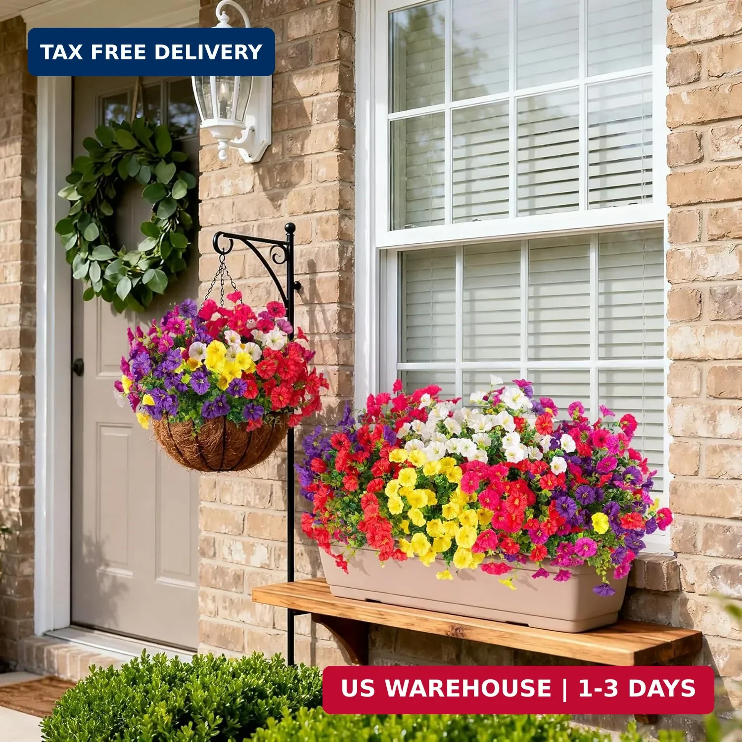 Hrobek Artificial Flowers for Outdoors, 12 Bundles Fake Plastic Petunias Flower