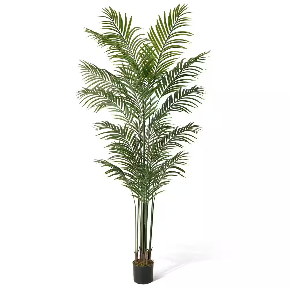 7 Ft. Green Artificial Palm Tree, Faux Dypsis Lutescens Plant in Pot with Dried