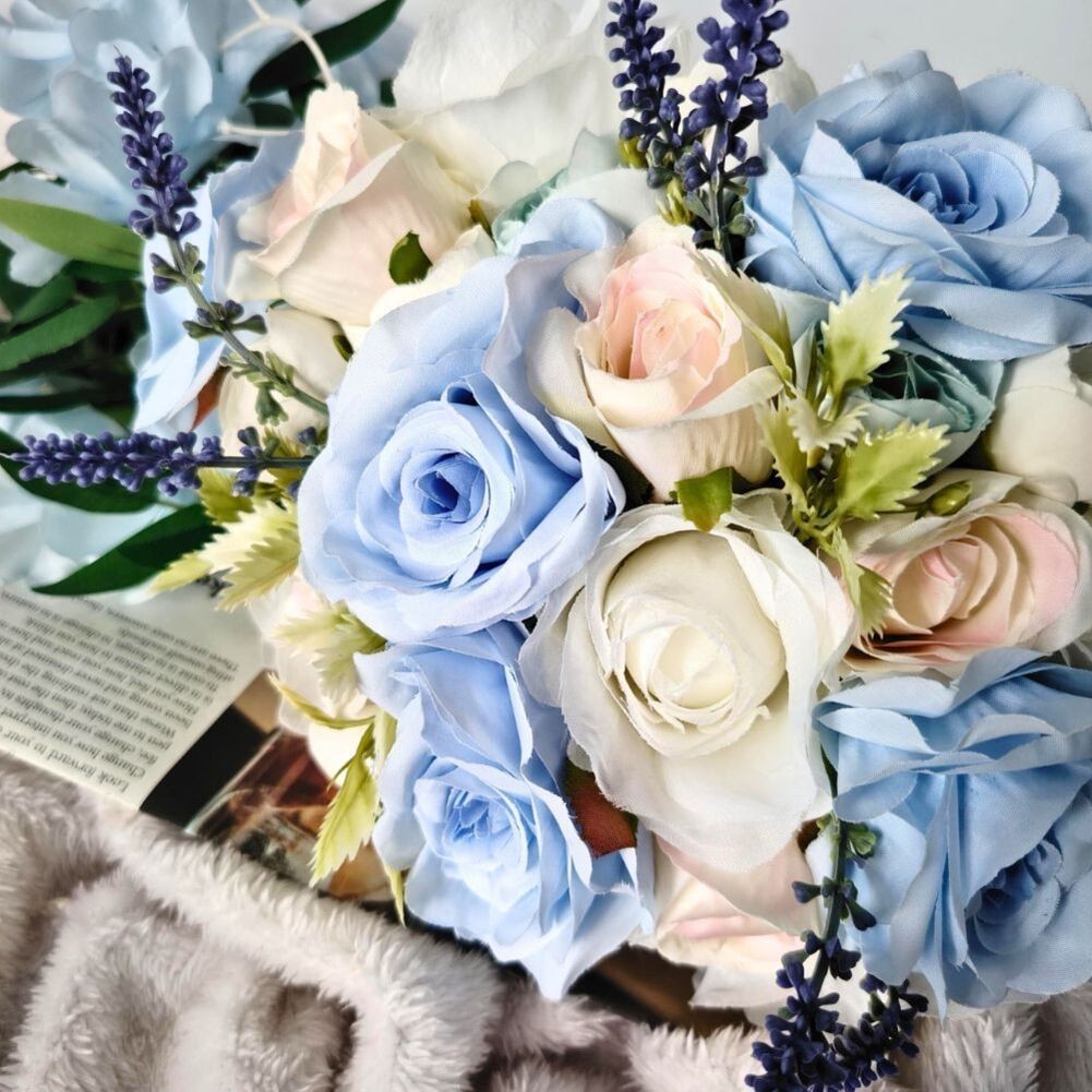 Cascading Bridal Bouquet Silk Roses Teardrop Style Wedding Floral Accessory