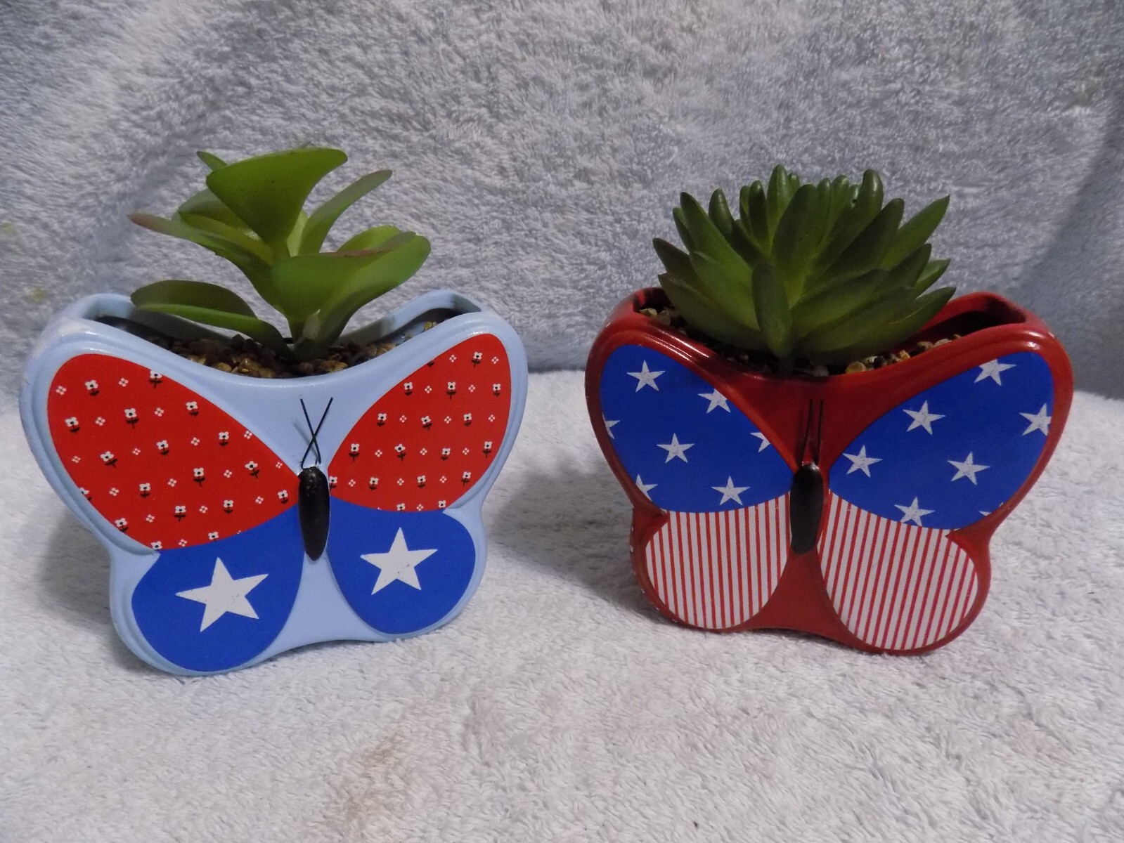 2 Patriotic Butterfly Succulent Planters 4″ X 3.5′ New No Box