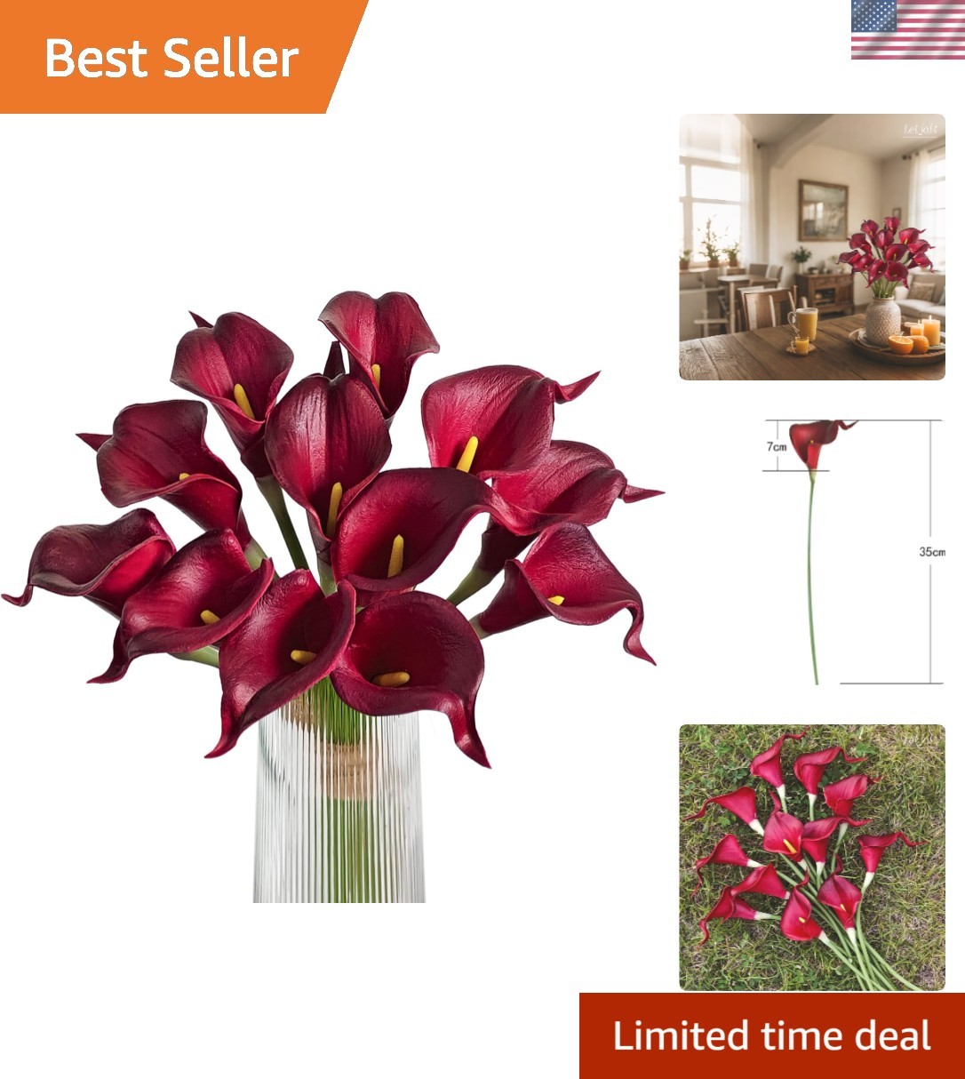 Real Touch 12 Count Dark Red Calla Lilies – Ideal for Bouquets & Centerpieces