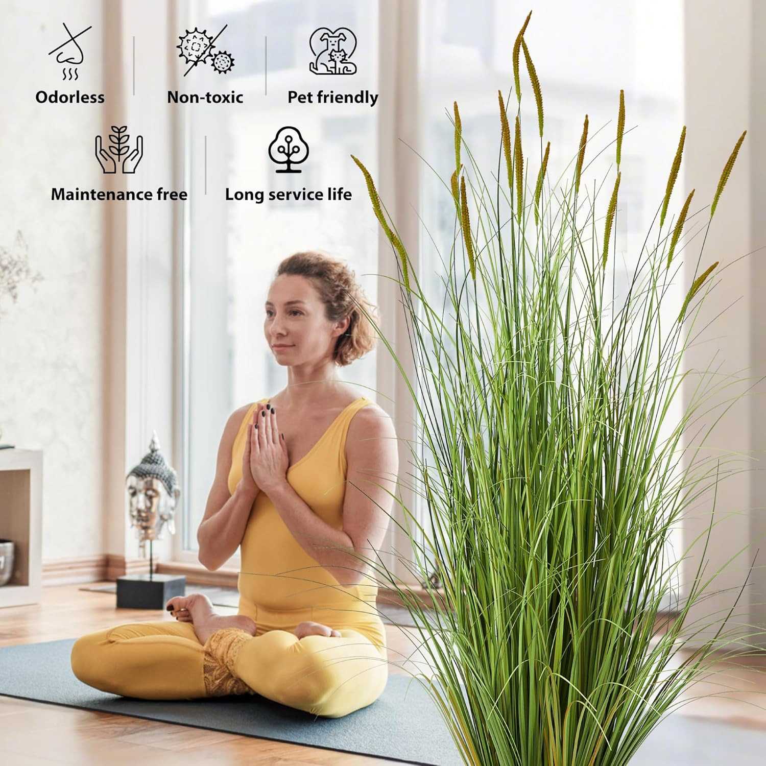 4Ft Faux Cattail Grass Plant for Home & Office Decor, Greenery Gift