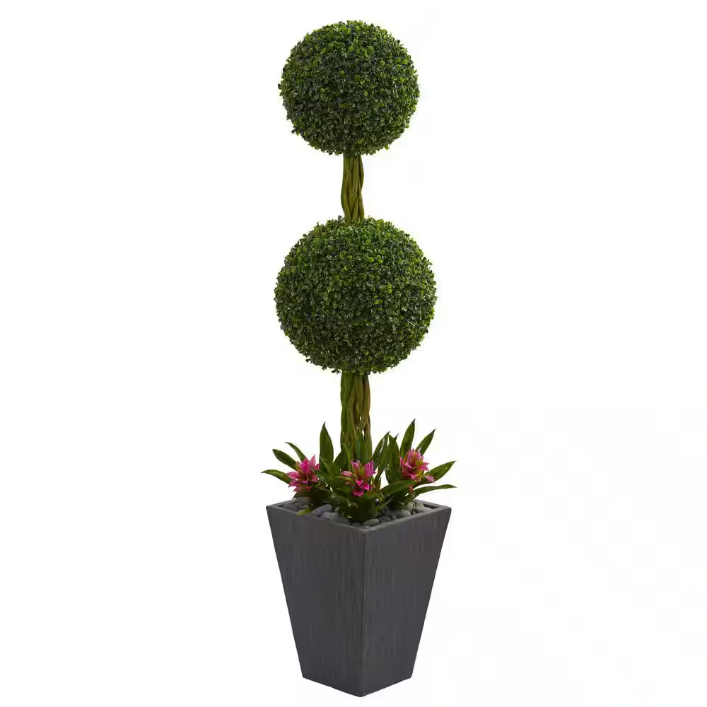 5 Ft. High Indoor/Outdoor Double Boxwood Ball Topiary Artificial Tree in Slate P