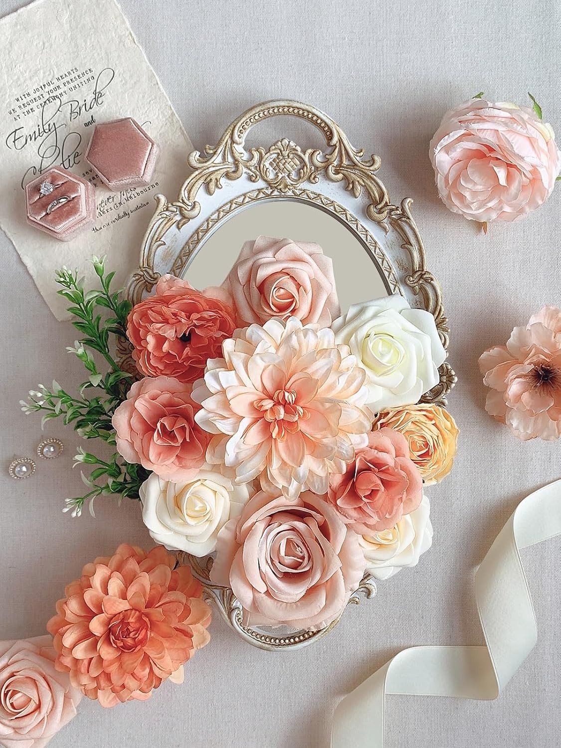 Roses Artificial Flowers Orange Fake Flower with Stems for DIY Wedding Bouque…