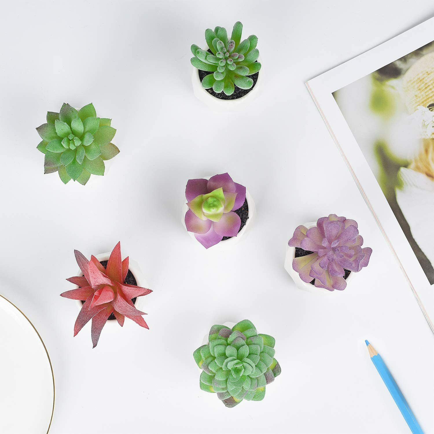 6 Pack Artificial Succulent Plants Lvydec Mini-Sized Fake Succulent Plants (E)