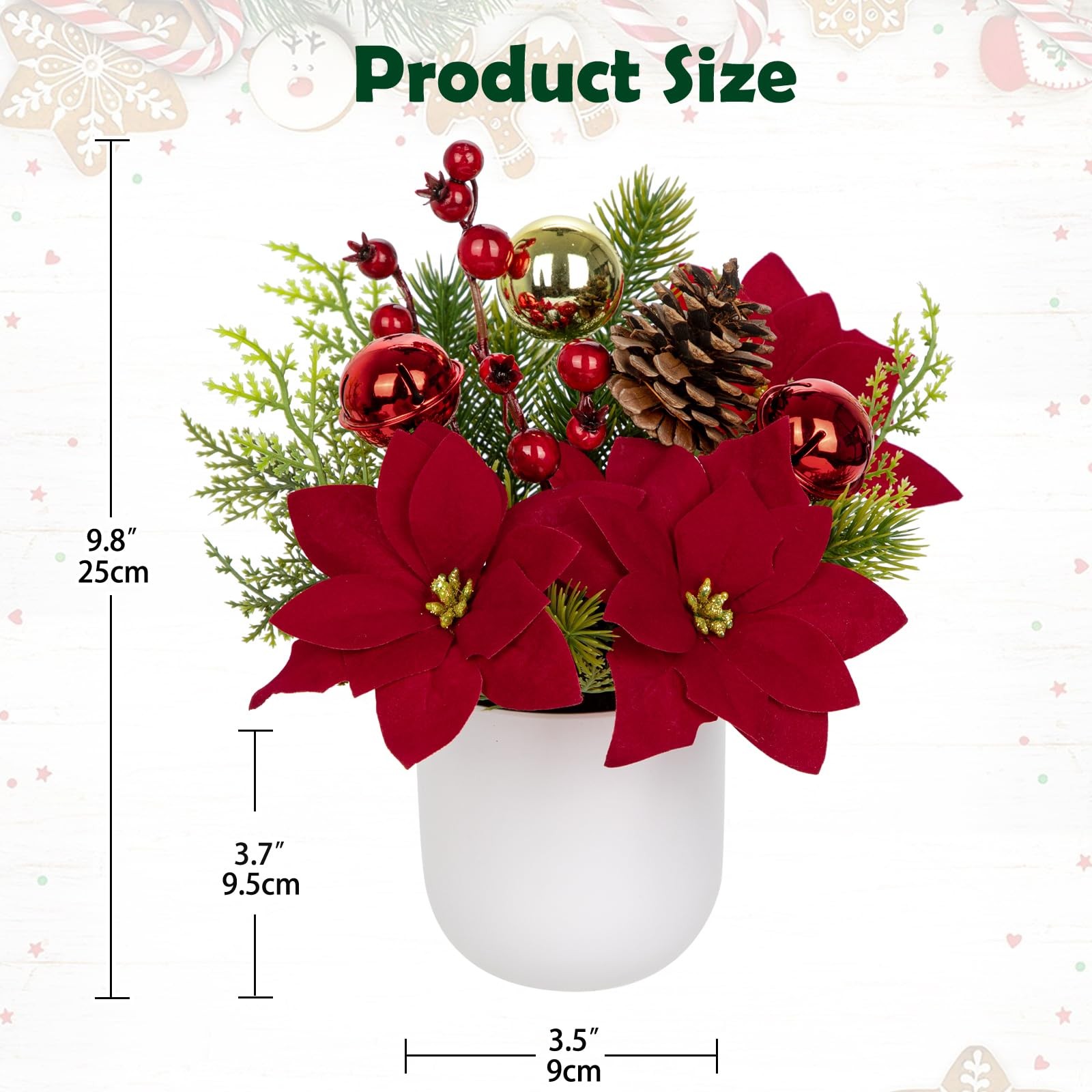 Small Christmas Tree Artificial Potted – 9″ Mini Fake Poinsettias Plant Table…