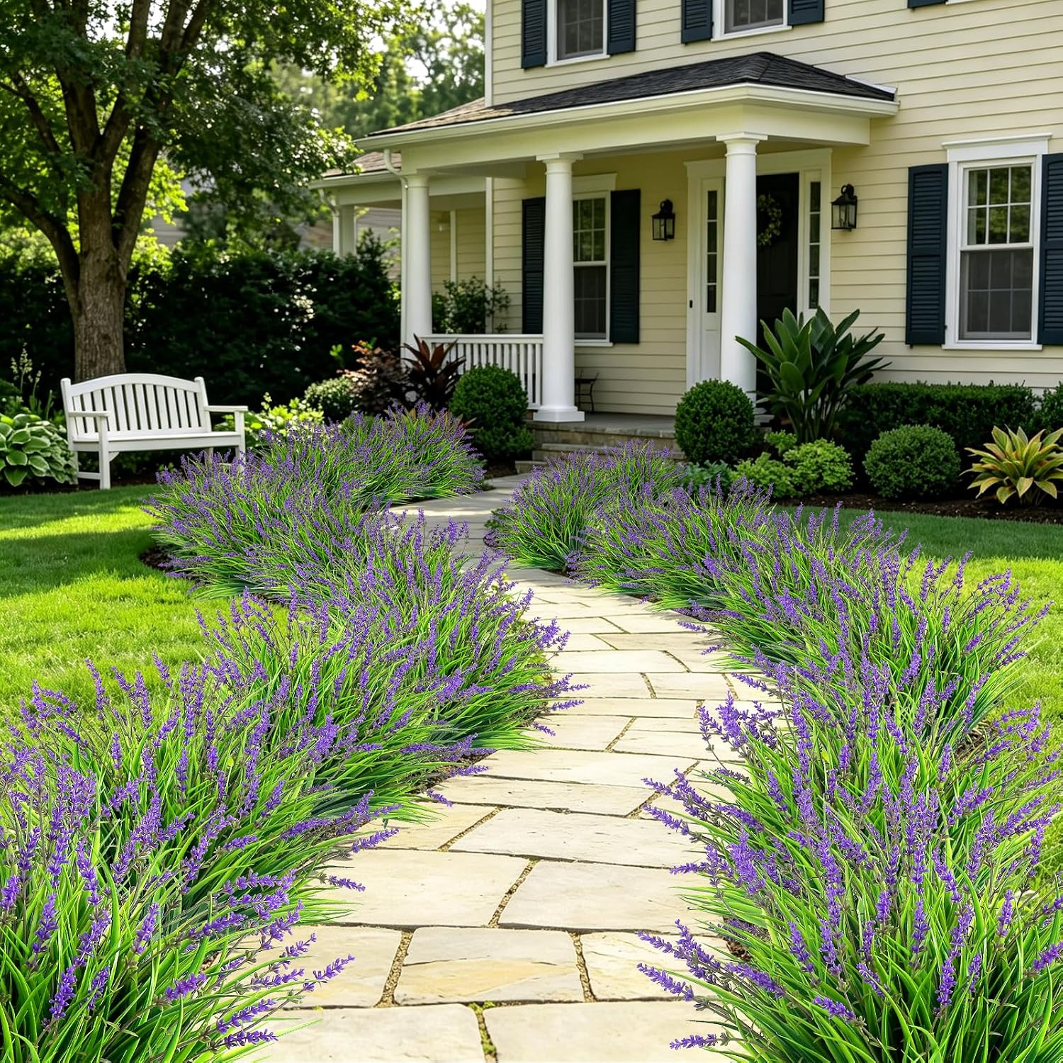 36 Bundles UV Resistant Fake Lavender & Monkey Grass for Indoor/Outdoor Decor