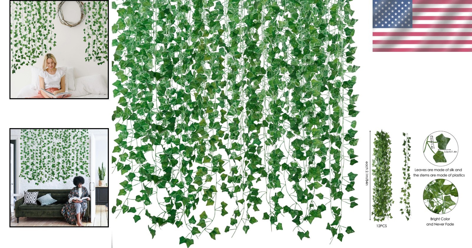 Fake Ivy Vines – 7ft Long Greenery Garlands (72-Pack)