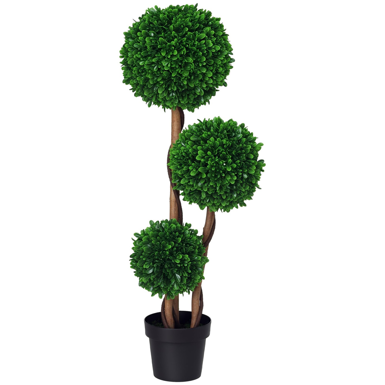 HOMCOM 3.5ft/43.25″ Artificial 3 Ball Boxwood Topiary Tree 3ft 7in, Green