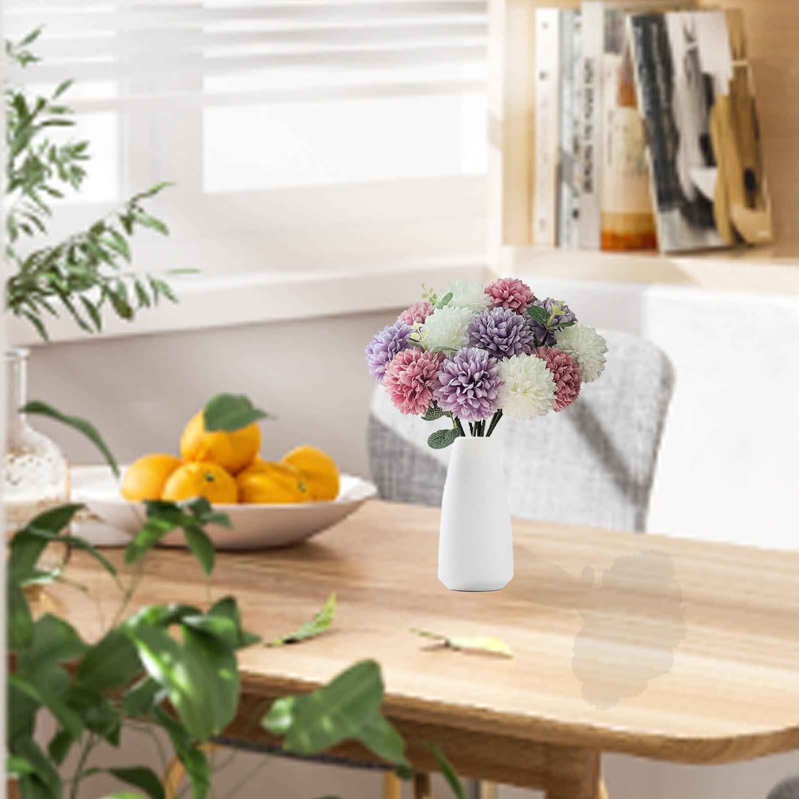 Artificial Silk Chrysanthemums with Eucalyptus, 12″ Faux Mums