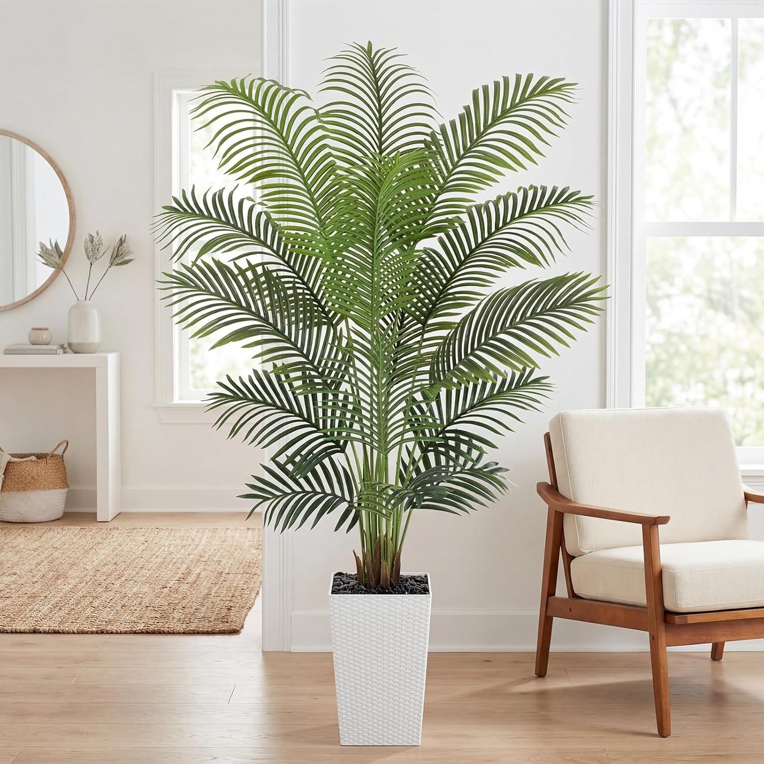 6Ft Artificial Palm Tree in White Planter – Indoor Tropical Decor