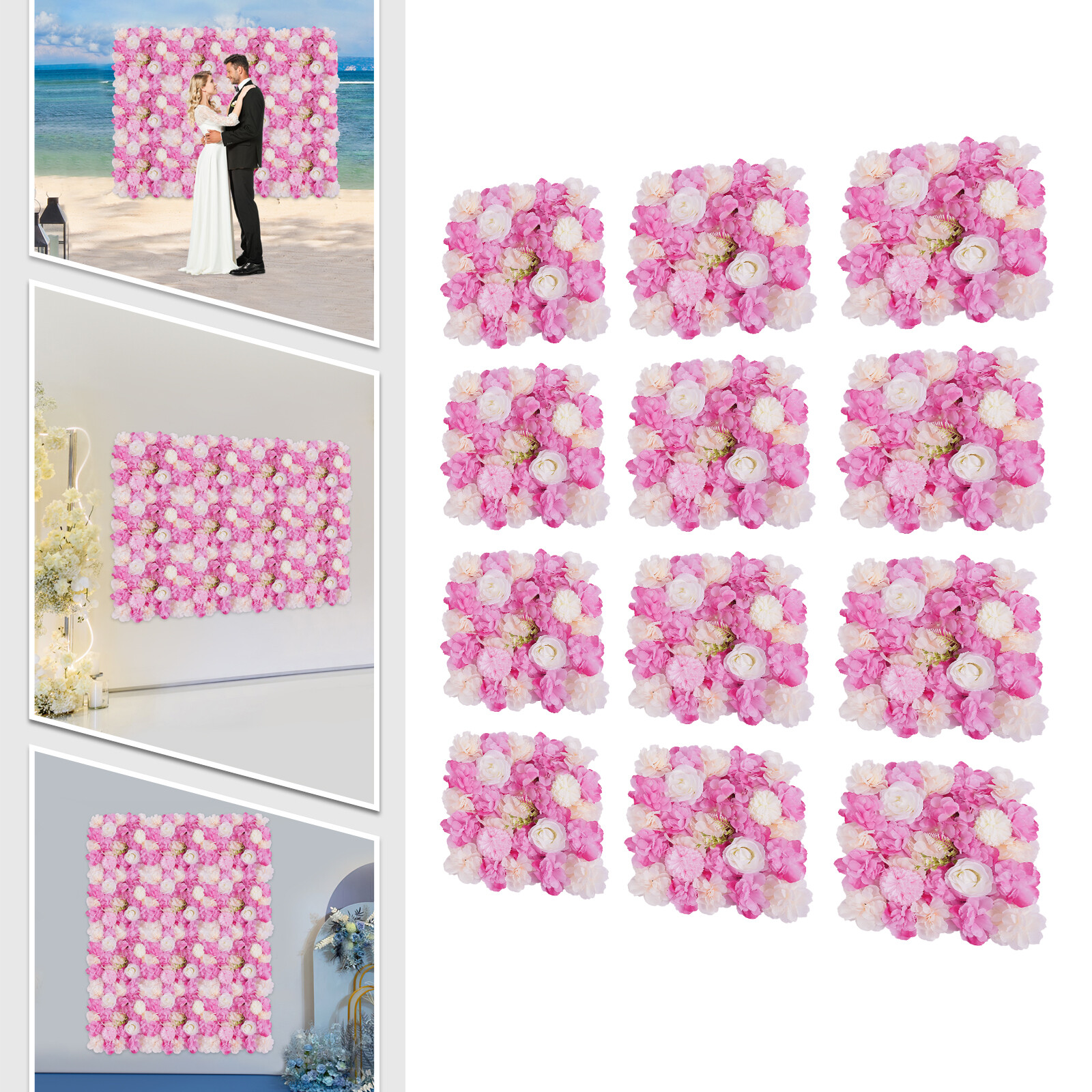 3D Flower Wall Panel-12pcs Artificial Flower Wall Background Silk Rose Mat