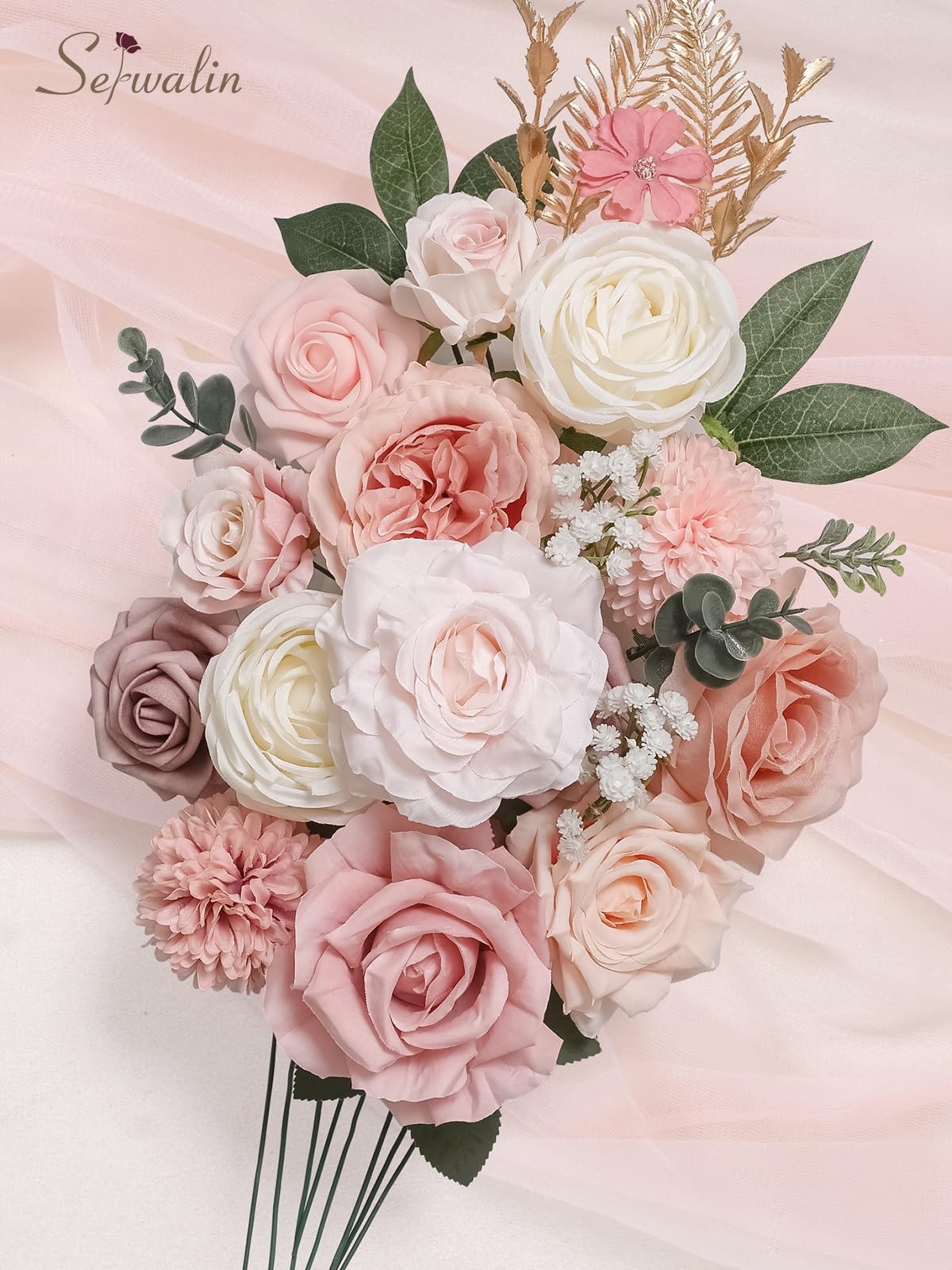 Artificial Flowers Box, Dusty Rose, Pink, White Roses, DIY Wedding Decor Bouquet