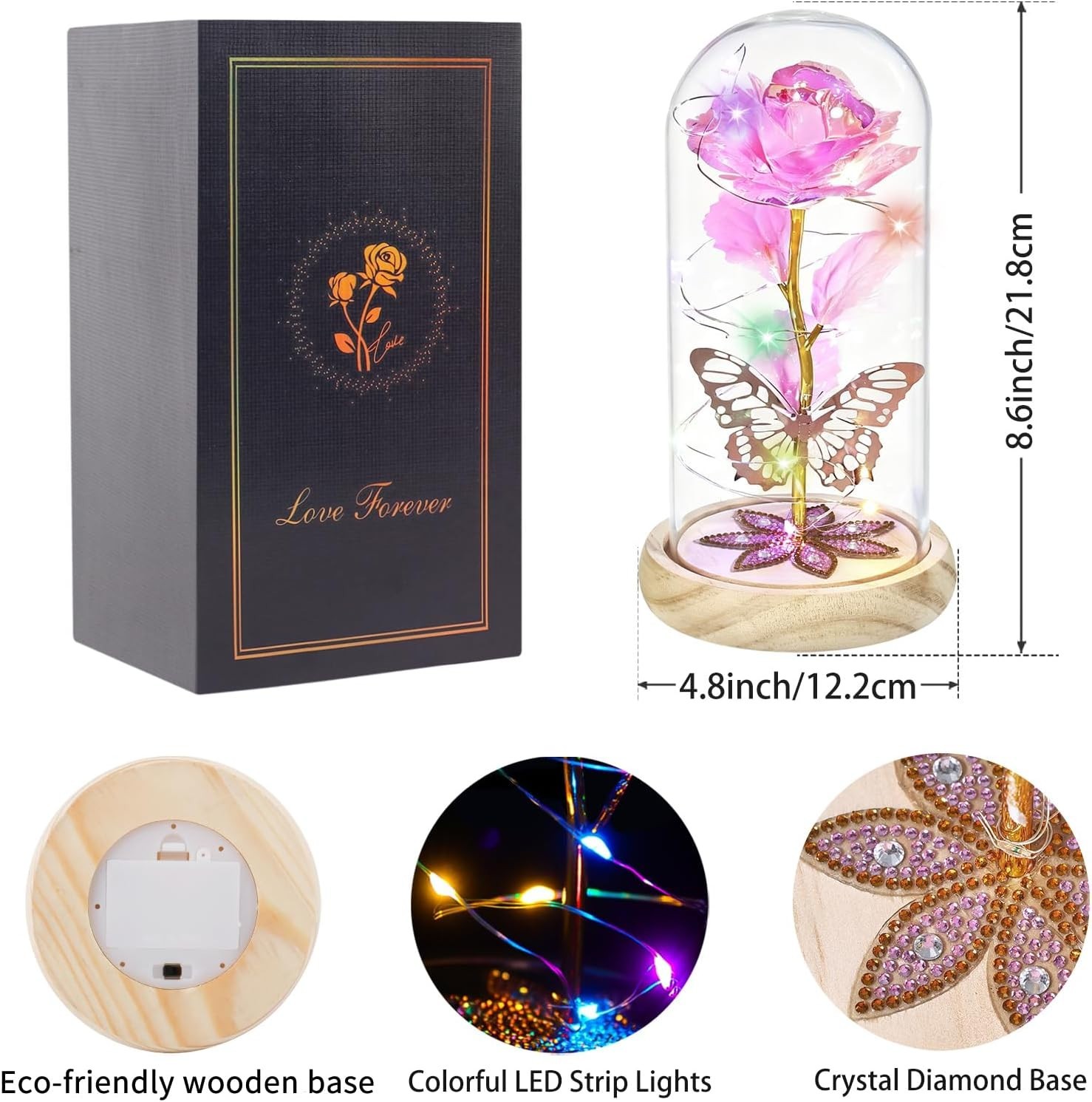 Light Up Glass Rose Dome – Unique Mother’s Day Gift for Women & Grandmothers