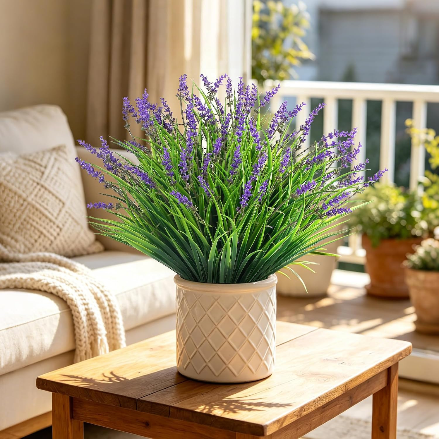 36 Bundles UV Resistant Fake Lavender & Monkey Grass for Indoor/Outdoor Decor