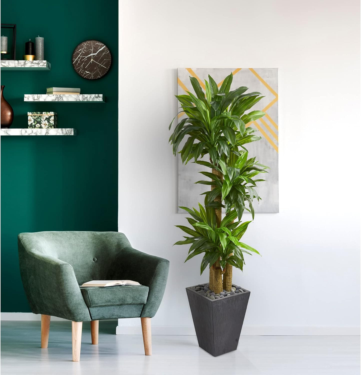 Lifelike 5.5Ft Cornstalk Dracaena Plant in Slate Planter – Real Touch Design