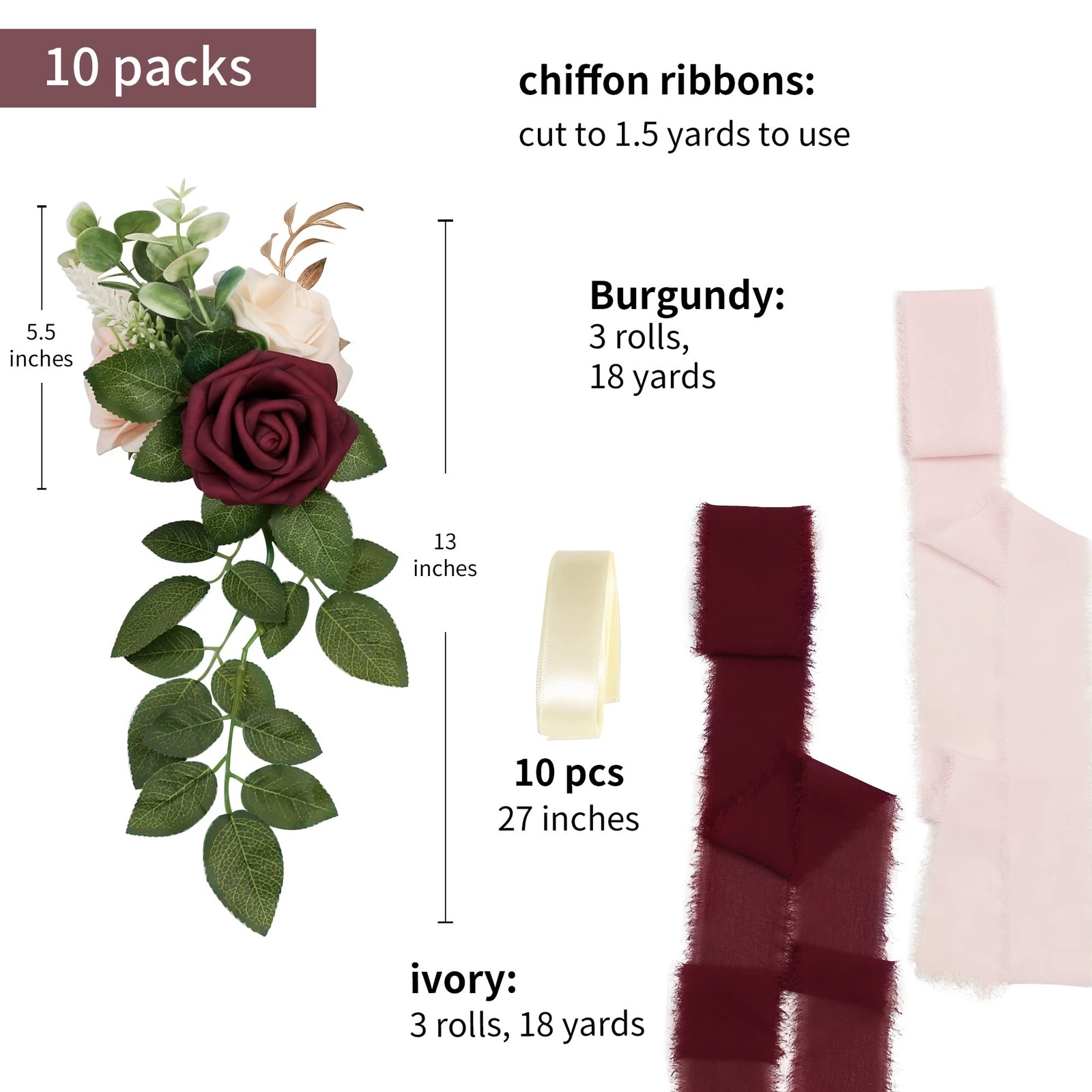 Wedding Aisle Decorations for Wedding Ceremony Set of 10 Pew Flowers for Chur…