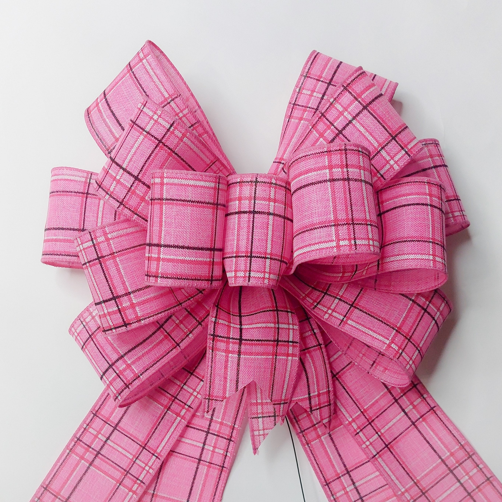 Pink Plaid Wreath Bow, Size Large