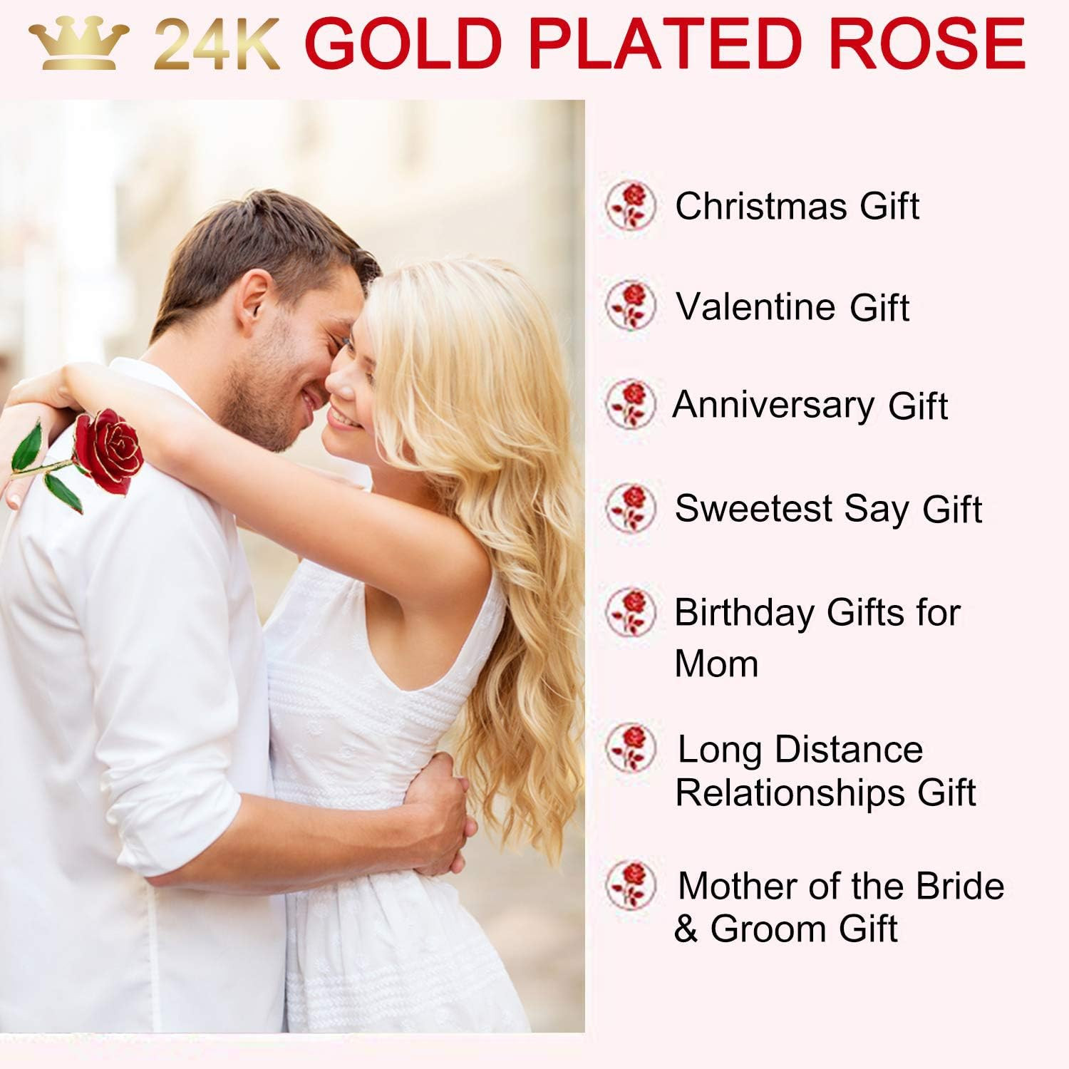 24K Gold Dipped Rose Gift Box Stand Card Forever Flower