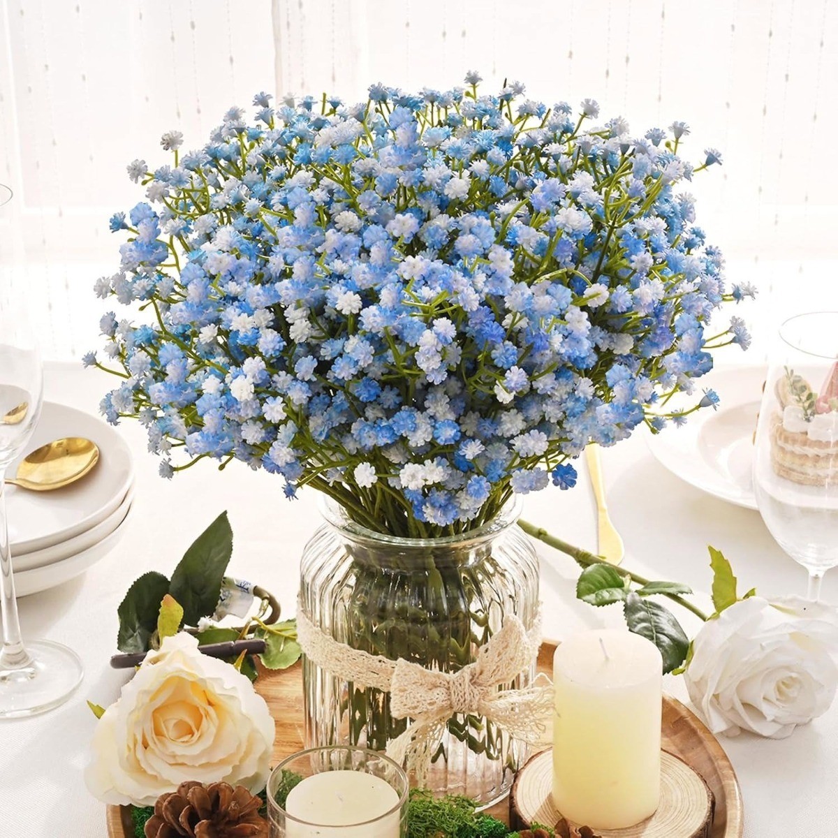 18Pcs Blue Babys Breath Artificial Flowers Gypsophila Bouquet Wedding Decor