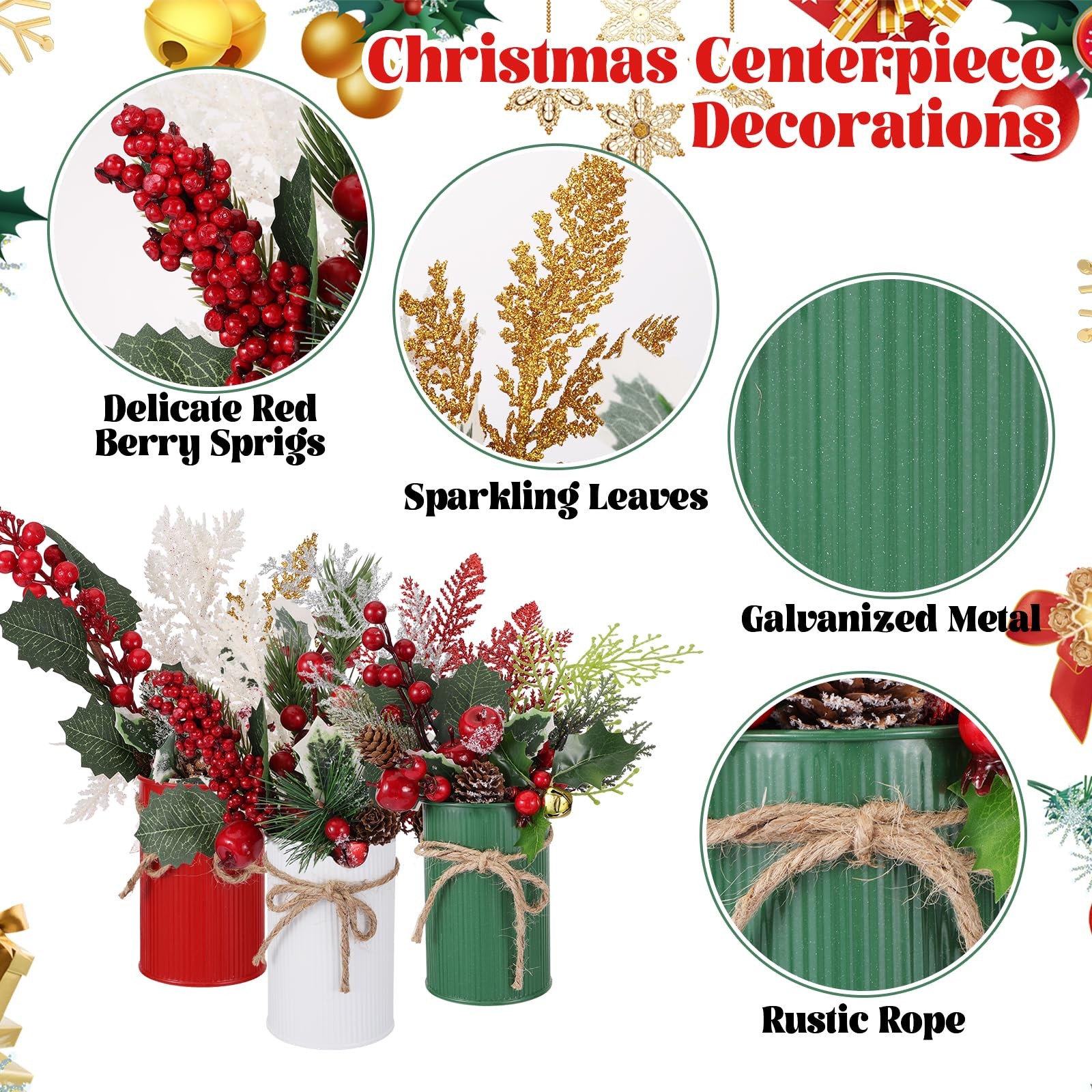 6 Pack Christmas Centerpiece Decoration Floral Arrangement, Assorted Artifici…