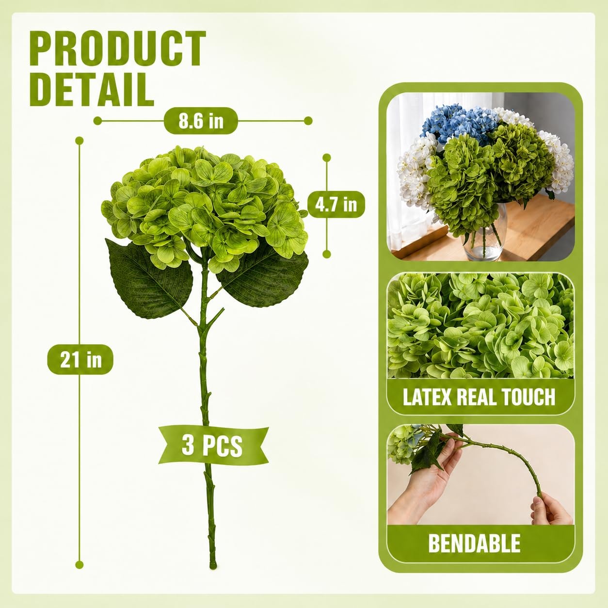3Pcs 21in Hydrangea Artificial Flowers, Latex Real Touch Hydrangeas Bouquets,…