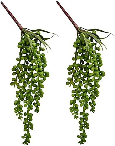 Artificial Succulent Plants 2PCS 13.4 Inch Hanging Faux String of Pearls Decor