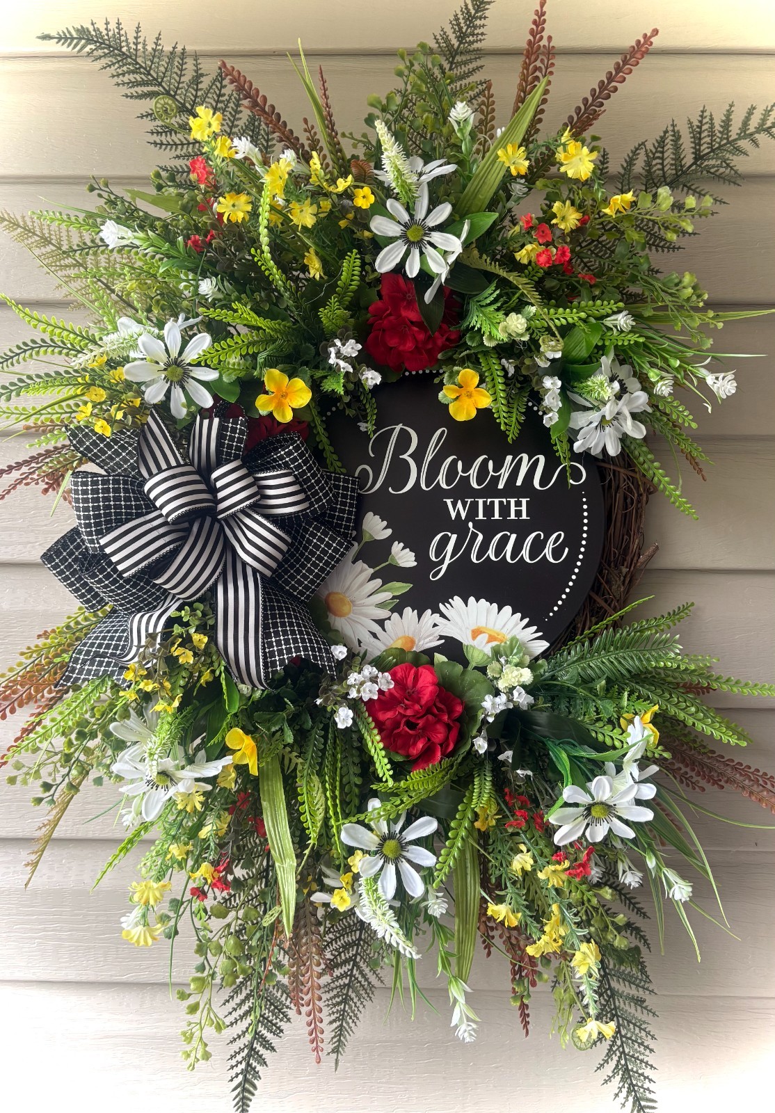30″ Bloom with Grace Wreath – Yellow, White and Red – So Pretty