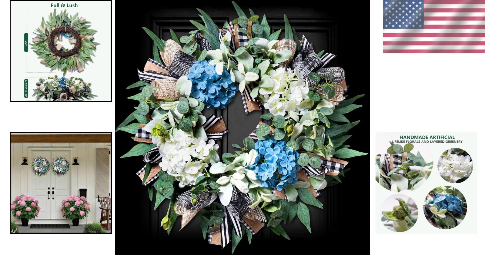Farmhouse Hydrangea Wreath – -Round Spring Summer Decor