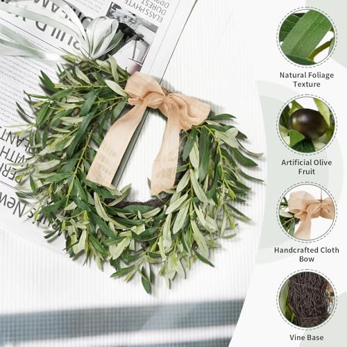 20.87 Inch Artificial Olive Wreaths for Front Door, Real Touch Green Leaf 1pcs
