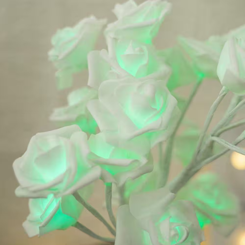 Artificial Rose Flower Tree LED Night Light Bonsai Style Tabletop Tree in Pot fo