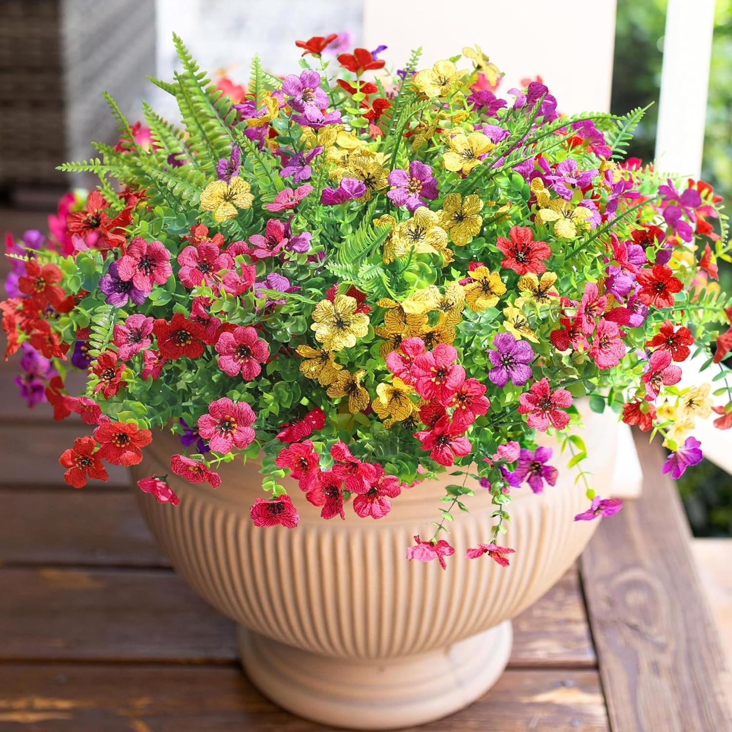 Realistic Mixed Flower & Fern Outdoor Plants – 14 Bundles for Porch & Garden