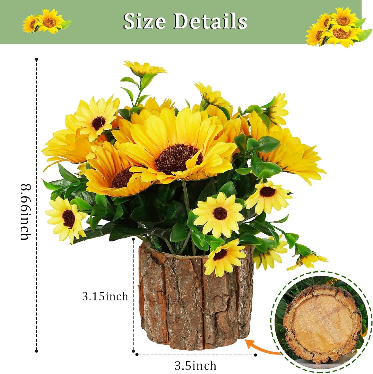 Artificial Flowers Fake Silk Sunflower Flower in Planters Flower Vase Yellow