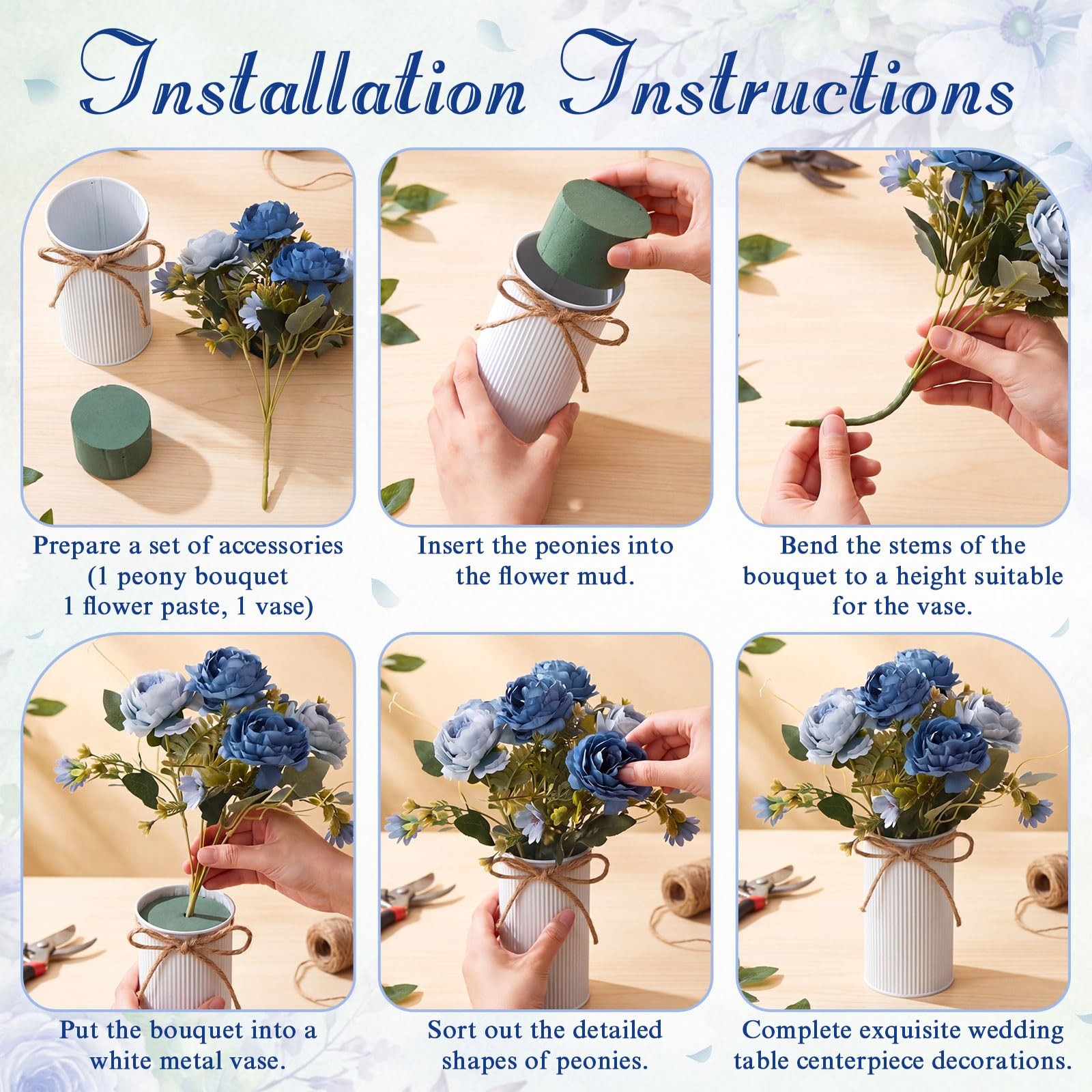 6 Sets Wedding Floral Centerpiece for Table Decor, Artificial Peonies Silk Fl…