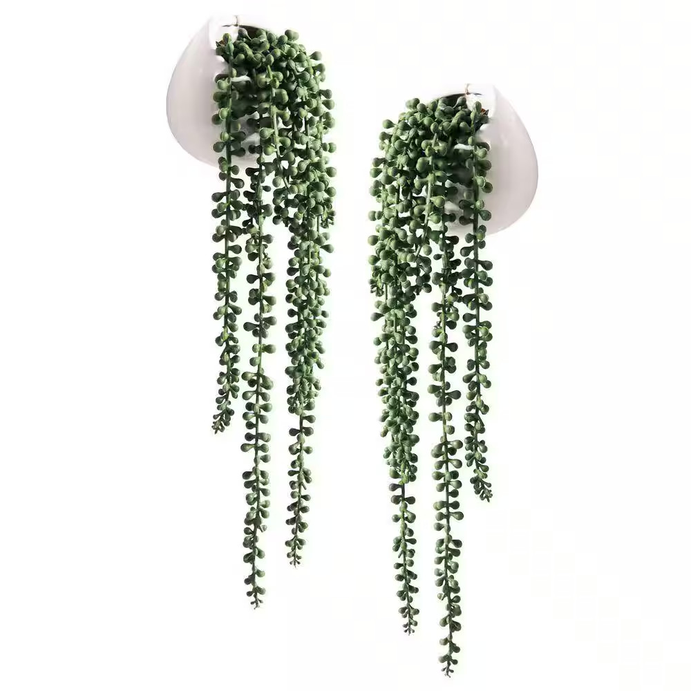 17.7 In. Green Fake Hanging Plants, Artificial Succulents Hanging Plants in Whit